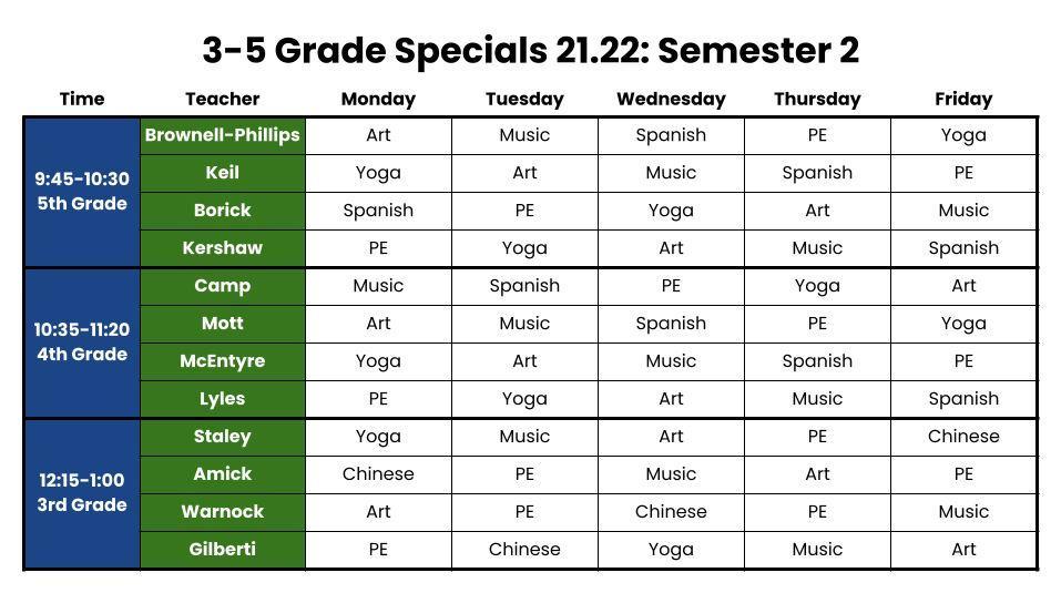 3-5 specials schedule